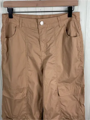 No Boundaries Cargo Parachute Pants Womens Size Small Khaki Tan Cotton Baggy Y2K thumbnail 3