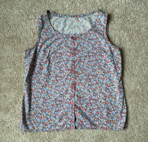 Handmade Vintage Floral Sleeveless Button Up Vest Style Top - Blue and Pink thumbnail 1