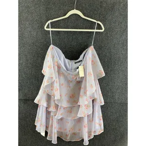 Abercrombie & Fitch Floral Tiered Mini Dress Strapless Pastel Summer XL Tall New thumbnail 16