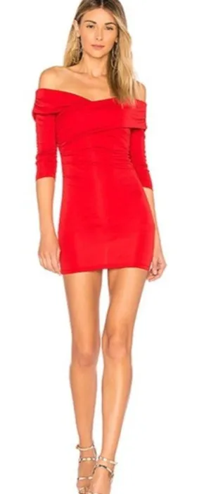 Majorelle Revolve Cypress Red Off Shoulder Long Sleeve Mini Dress thumbnail 1