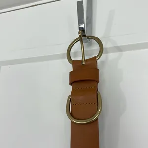 Cognac Brown Genuine Leather Wide Waist Belt Gold Circle Buckle 40" thumbnail 4