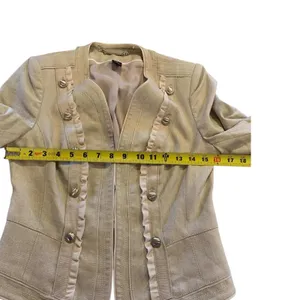 White House Black Market Metallic Ruffle Military Jacket Tan‎ Beige Utility 4 thumbnail 9