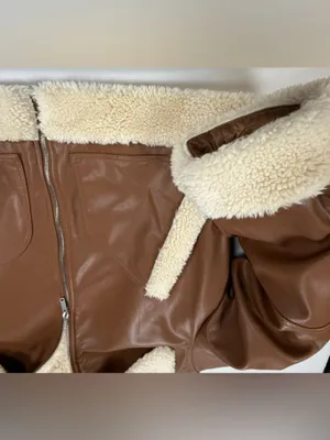 GAP Brown Bomber Jacket with Cream Sherpa Trim thumbnail 2