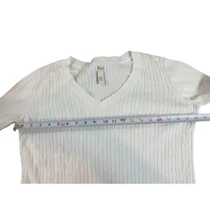 Bass Womens White Cable Knit V Neck Sweater Size L 100% Cotton Classic Preppy thumbnail 8