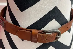 Vtg Fossil Belt Leather Concho Women Small Brown Silver Decorative Western Boho thumbnail 1