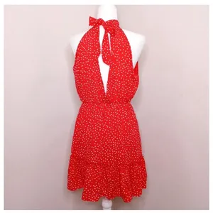 BTFBM Women's Red Polka Dot Halter Dress Size Small Boho Ruffle Summer Mini Cute thumbnail 4