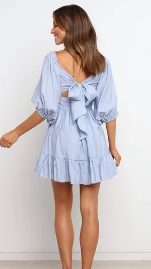 Petal and Pup Blue 3/4 sleeve Babydoll dress thumbnail 2