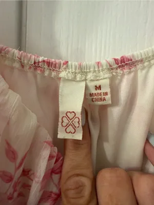 Pink Lily Sheer Floral Peasant Blouse in Pink and Cream thumbnail 2