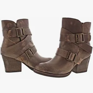 Naughty Monkey Cross My Heart Brown Distressed Leather Buckle Ankle Boots Women’s Size 9 thumbnail 6