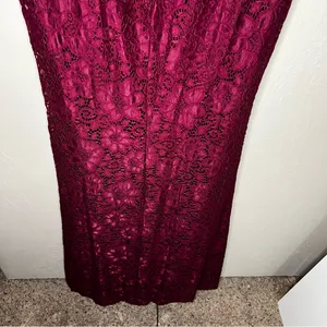 Maniju Burgundy Lace Floral Long Sleeve Off Shoulder Sweetheart‎ Maxi Dress thumbnail 11