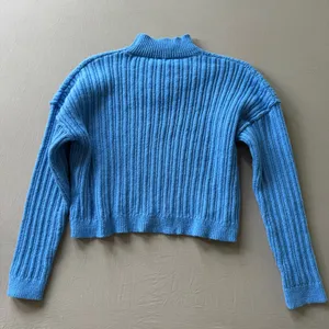 Blue Ribbed Mock neck Knit Sweater Size M thumbnail 2