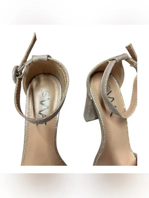 VNK sparkling silver glitter block heel open-toe ankle strap popular sandals thumbnail 4