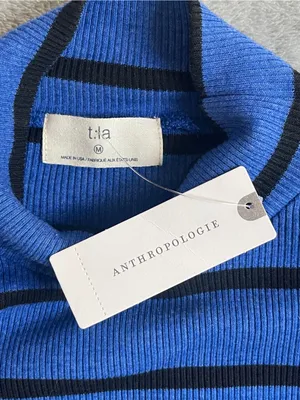 NWT Anthropologie T. La Ruffled turtleneck Top blue black minimalist fall chic M thumbnail 8