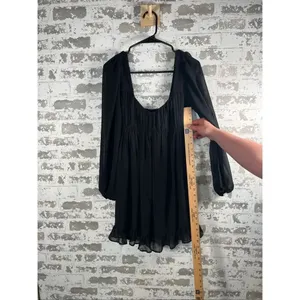 Abercrombie & Fitch | women square neck black flowy dress with long sleeves thumbnail 8