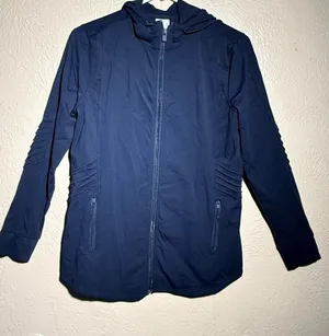 Chico's Navy Hooded Zip Jacket thumbnail 1