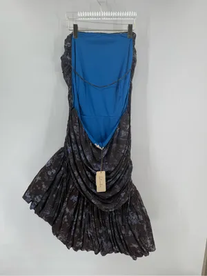 Anthropologie let me be‎ Asymmetrical Blue and Black Ruched Halter Sundress 1x thumbnail 4