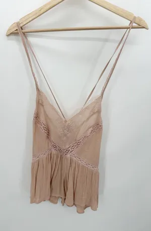 American Eagle Pink Lace V-Neck Tie‎ Back Sleeveless Tank Top Small 7488-107 thumbnail 1