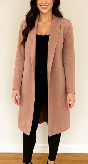 Nordstrom Tahari Dusty Pink Faux Suede Longline Jacket Size Medium thumbnail 1