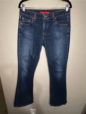 Levi's 524 Vintage Y2K Superlow‎ Stretch Bootcut Short Blue Denim Jeans thumbnail 2