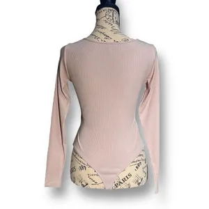 Victoria’s Secret M Mauve Ribbed Bodysuit Long Sleeve‎ Tie Front Cutout Knit thumbnail 10