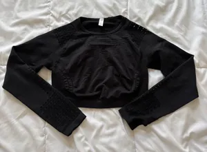Black Seamless Long Sleeve Crop Top Workout Shirt Womens Medium Active Yoga thumbnail 1
