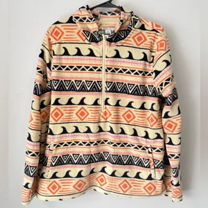 O’Neill Half Zip Fleece Pullover Hoodie Waves Pattern Multi Color Hippie Boho L thumbnail 1
