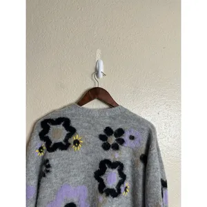 Miu Miu Flower Intarsia Cardigan in Grey Soft Fuzzy Mohair Womans 42/ US 6 thumbnail 10