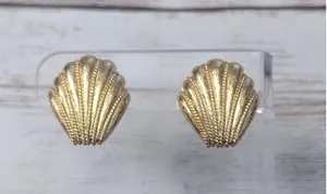 Vintage Stud Earrings For Pierced Ears 7/8" Gold Tone Flourish thumbnail 1