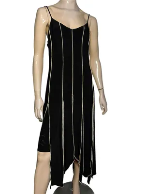 Joseph Ribkoff Size 12 Black Cream Ivory Contrast Seam Stitched Maxi Slip Dress thumbnail 3