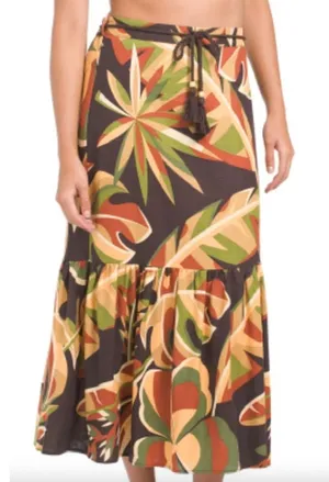 House‎ of Harlow 1960 Tiered Linen Blend Midi Skirt Earth Tones Boho Fairy Small thumbnail 1