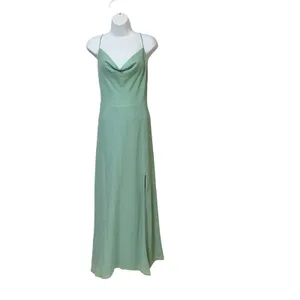 RIHOAS Sage Green Cowl Neck Lace-Up Maxi Dress Women Large Formal Slit Gown thumbnail 3