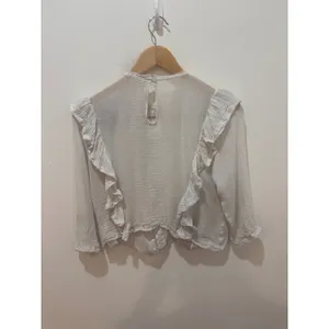 Free People Ivory Ruffle Lace‎ Gauze Blouse High Neck Boho Top Small thumbnail 3