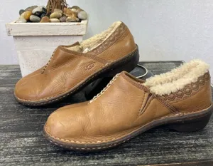 Ugg Brown Leather Bettey Shearling Slip On Slipper Shoes 8 thumbnail 1