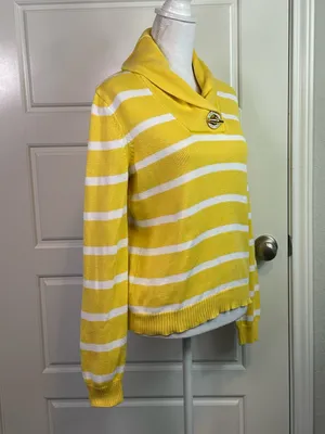 Lauren Ralph Lauren Classic Yellow Striped Nautical Pullover Sweater Size Medium thumbnail 3