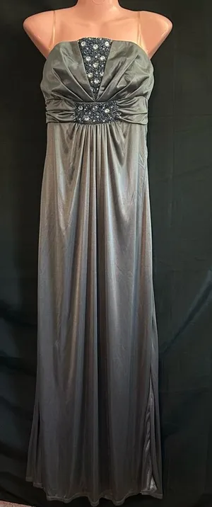 My Michelle Elegant Full Length Strapless Gray Evening Gown Prom Dress Size M thumbnail 1