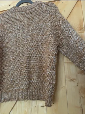 Abercrombie & Fitch Chunky Waffle Knit Crewneck Sweater Brown Cream Marled Large thumbnail 6