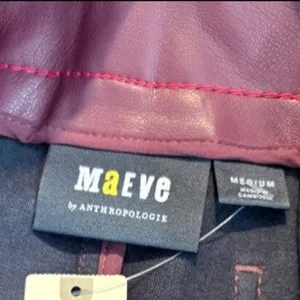 NWT Maeve Anthropologie Burgundy Faux Leather Midi Skirt M Pencil Pockets thumbnail 3