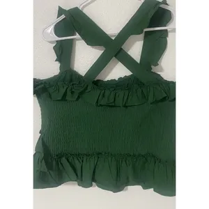 Anthropologie Green Smocked Ruffle CamisolTank Top Square Neck Sleeveless SizeL thumbnail 5