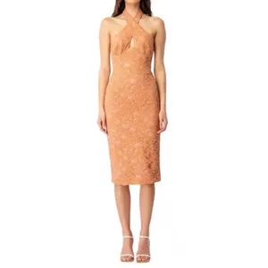 Bardot Women's Riviera CrossoverHalter Neck Lace Corset Dress in Rust. XL. NWT thumbnail 9