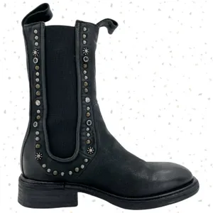 A.S.98 Studded Black Leather Boots Tall Chelsea Fall Boho Edgy Biker Fit Size 37 thumbnail 6