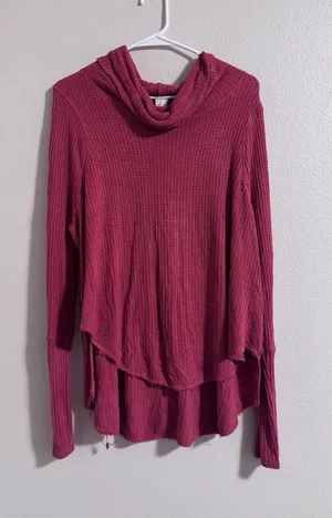 We the free Women's Cowl Neck Layered Waffle-Knit Sweater - Raspberry thumbnail 1