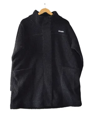 Columbia Sherpa Fleece Jacket Women 2X Black Excellent Mock Neck Snap Front thumbnail 1
