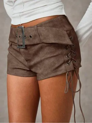 NWT Boutique Brown Side Tie Waist Eyelet Detail Shorts in Chocolate. Size Medium thumbnail 5