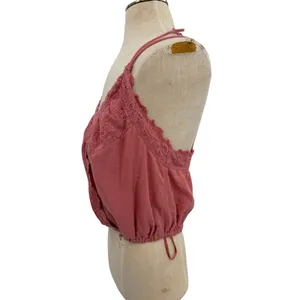 Free People Another Day In Paradise Tank Embroidered Halter Crop Pink Small thumbnail 6