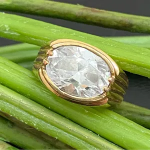 Vintage 18KGERSC Signed Gold-tone Oval CZ Stone Fashion Ring Size 10 thumbnail 2