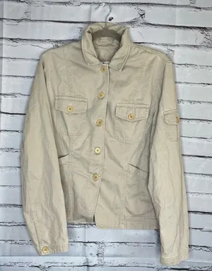 Jones New York Tan Utility Button-Up Collared Jacket Tailored SZ 12 Cargo Field thumbnail 1