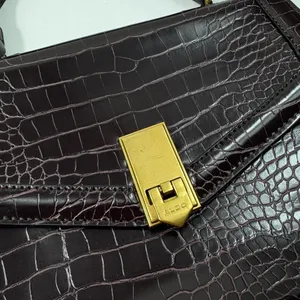 ALDO Brown Vegan Croc Leather Square Clasp Closure Flap Purse Crossbody Strap thumbnail 5