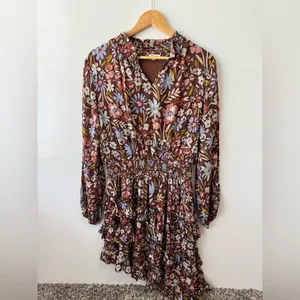 BTFL LIFE Brown Floral Asymmetrical Ruffled Dress‎ Size Large thumbnail 3