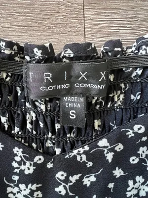 TRIXXI Black Floral Wide Leg Jumpsuit Puff Sleeve Smocked Back S thumbnail 5