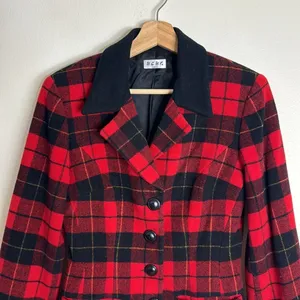 BCBG Paris‎ Women's Plaid Wool Blend Blazer Red Black Small thumbnail 2